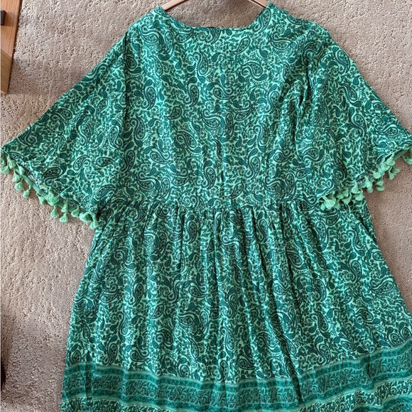 Rusttydustty Women’s 4XL Green Paisley Boho Dress Tassel Sleeve NWT - Picture 7 of 7
